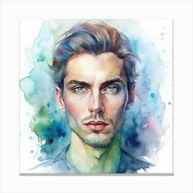 Watercolor Portrait Of A Young Man Canvas Print