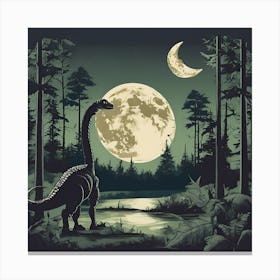 Dinosaur In The Forest At Night Canvas Print