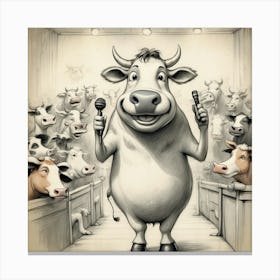 Cow With Microphone 2 Canvas Print