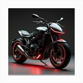 Matte Black Super Bike With Glowing Red Led Strips And Polished Finish 1 Canvas Print