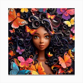 Afro-American Girl With Butterflies 1 Canvas Print