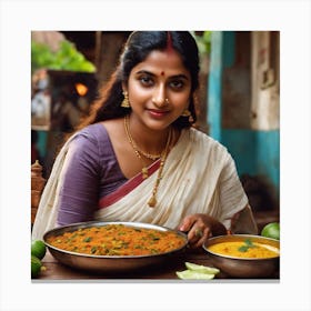 tamil girl food ai art Canvas Print