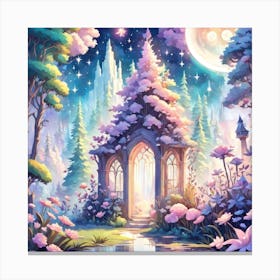 A Fantasy Forest With Twinkling Stars In Pastel Tone Square Composition 274 Canvas Print