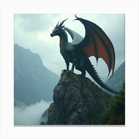 A Majestic Wyvern Perched On The Peak Of A Misty, Ancient Mountain 1 Canvas Print