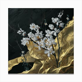 White Flowers On Gold Canvas Print