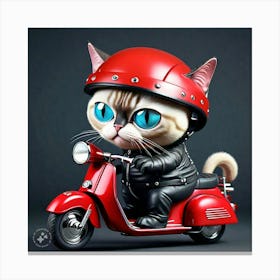 Cat Riding Red Scooter 4 Canvas Print