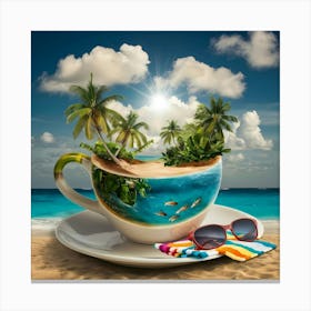 Coffee Cup With Beach Canvas Print