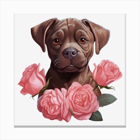 Dog With Roses 6 Canvas Print