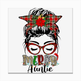 Merry Auntie Messy Bun Hair Plaid Leopard Mom Life Christmas Canvas Print