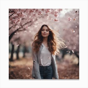 Girl and cherry blossom trees Canvas Print