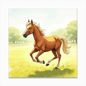 Horse Running In A Field Canvas Print