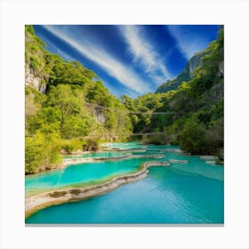Stunning, high-resolution photo captures the natural beauty of Semuc Champey, Guatemala. A turquoise river meanders through a series of picturesque pools, Canvas Print