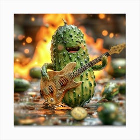 Pickle Playing Guitar Canvas Print