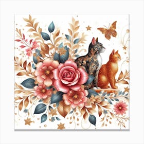 Cats And Flowers Canvas Print