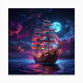 Ship In The Sea At Night 1 Canvas Print
