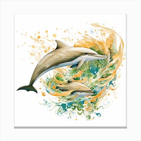 Dolphins Splashing Canvas Print