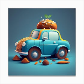 Cartoon Style Blue Car Made Out Of Food Canvas Print
