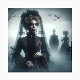 The Watchers 1/4 (Beautiful woman  female classic ghosts scenic temple spectres memories dreams art AI Victorian mist fog)  Canvas Print