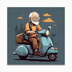 Old Man On A Scooter Canvas Print