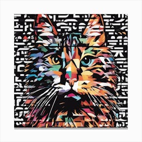 An Image Of A Cat With Letters On A Black Background, In The Style Of Bold Lines, Vivid Colors, Grap (12) Canvas Print