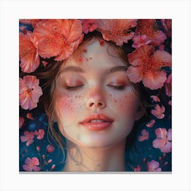 Girl With Flowers On Her Head 1 Canvas Print