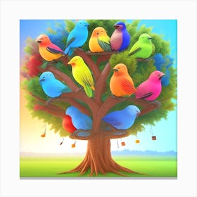 Colorful Birds On A Tree 8 Canvas Print