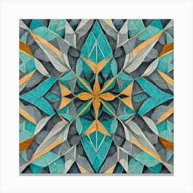 Firefly Beautiful Modern Detailed Floral Indian Mosaic Mandala Pattern In Neutral Gray, Teal, Charco (1) Canvas Print