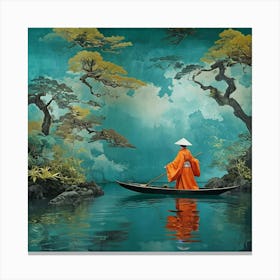 Asian Woman In A Boat Canvas Print