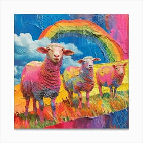 Rainbow Sheep Textured Collage Canvas Print