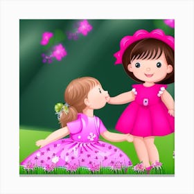 Little Girls Kissing Canvas Print