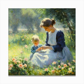 Mother And Child In The Garden 5 Canvas Print