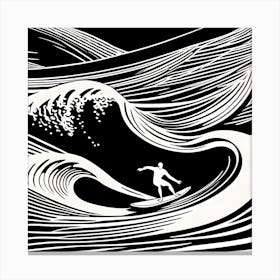 Linocut Black And White Surfer On A Wave art, surfing art, 243 Canvas Print