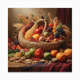 Basket woven straw with fruits 1 Canvas Print
