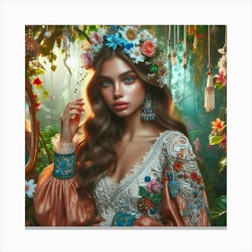 Beautiful Woman In The Forest Canvas Print