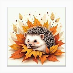 Hedgehog In Autumn Leaves 2 Canvas Print