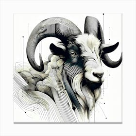 Mountain Goat Head - Abstract Line Art Illustration 16 Canvas Print