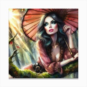 Asian Girl With Umbrella Canvas Print