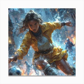 Girl Kicks A Soccer Ball Canvas Print