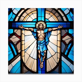 Jesus Christ on cross stained glass window Canvas Print