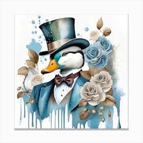 Duck In Top Hat Watercolor Splash Dripping 7 Canvas Print