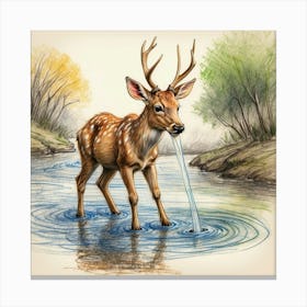 Deer Drinking Water 2 Canvas Print