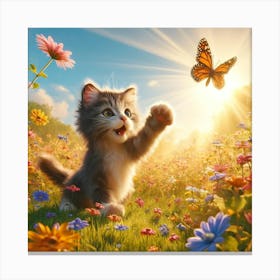 Kitten Playtime Wall Print Art A Charming Depiction Of A Playful Kitten, Perfect For Delighting Cat Lovers And Adding A Touch Of Whimsy To Any Space Canvas Print