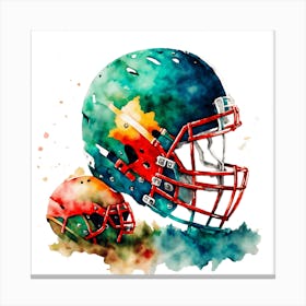 Vibrant Watercolor Painting Of Football Helmets Canvas Print