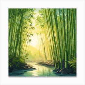 A Stream In A Bamboo Forest At Sun Rise Square Composition 92 Canvas Print