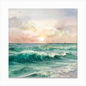 Tranquil Horizons A Serene Watercolor Of A Sunset Over A Gentle Ocean (1) Canvas Print