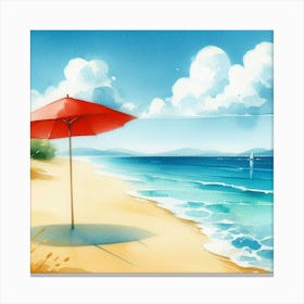 Watercolor Beach: A Simple and Elegant Art Print of a Blue and Golden Beach Canvas Print