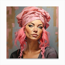 Portrait Of A Woman With Pink Hair 1 Canvas Print