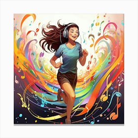 Girl Running With Music Notes Canvas Print