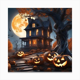 Halloween House With Pumpkins 5 Canvas Print