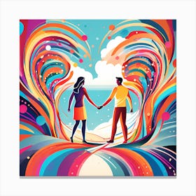 Couple Holding Hands On The Beach Canvas Print
